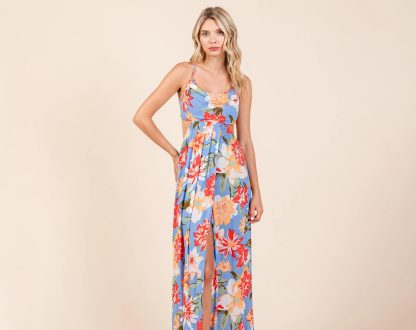 Tropical style backless slit halter print maxi dress - Image 7