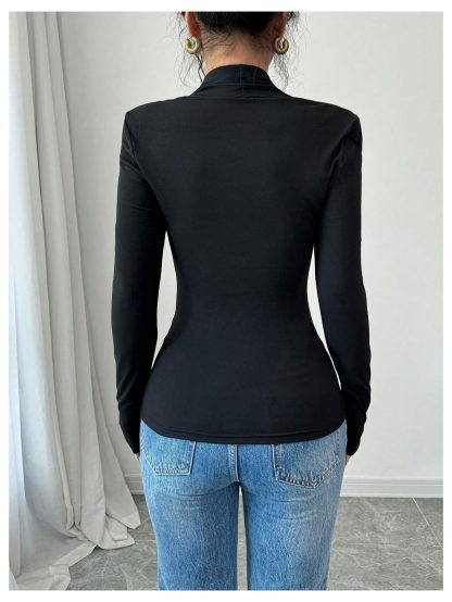 Fake two-piece deep V slim long-sleeved top - Image 3