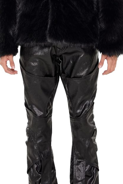 Black glossed leather bootcut cargo pants - Image 6