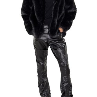Black glossed leather bootcut cargo pants