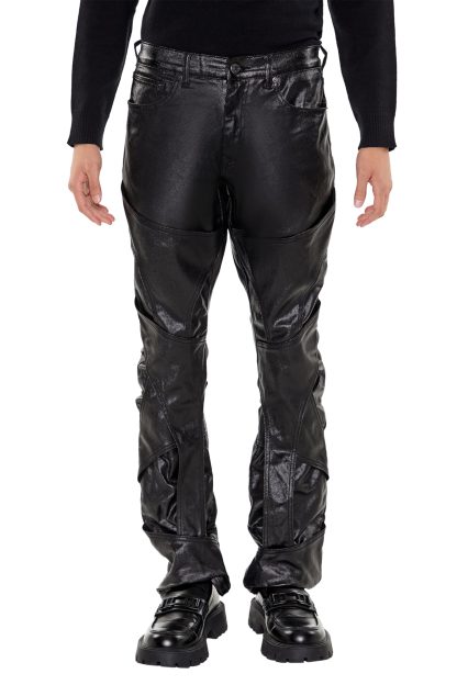 Black glossed leather bootcut cargo pants - Image 4