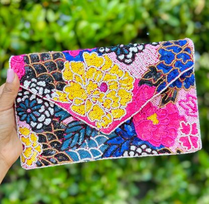 Floral Handmade Sequin Beaded Clutch - Image 9