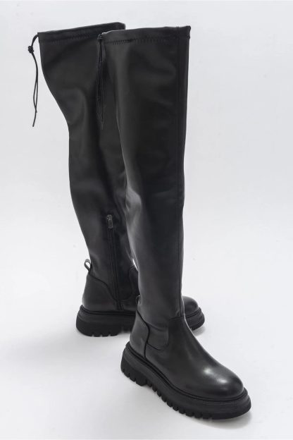 Popular black over-the-knee thick-soled boots - Image 5