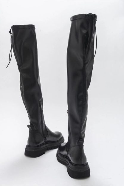 Popular black over-the-knee thick-soled boots - Image 4