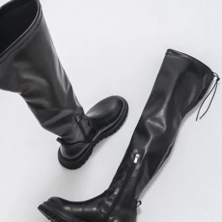 Popular black over-the-knee thick-soled boots