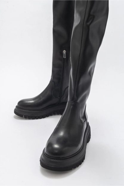 Popular black over-the-knee thick-soled boots - Image 2