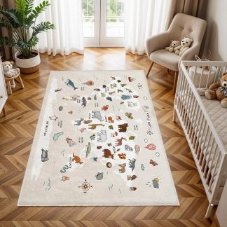 Fun Animal World Map Children's Carpet