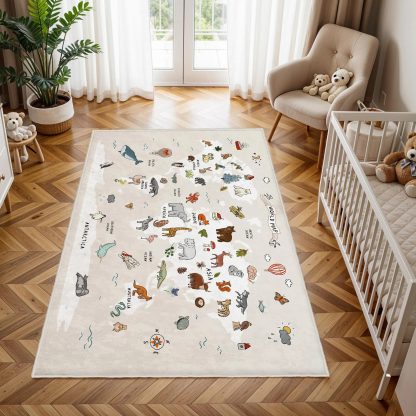 Fun Animal World Map Children's Carpet