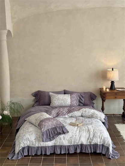 Retro light luxury purple floral bedding four-piece set