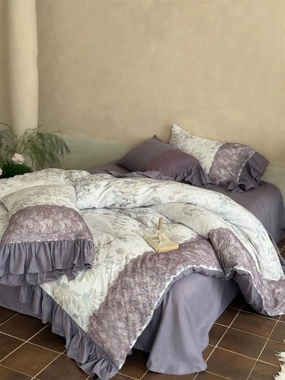 Retro light luxury purple floral bedding four-piece set - Image 9
