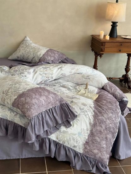 Retro light luxury purple floral bedding four-piece set - Image 8