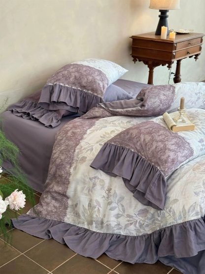 Retro light luxury purple floral bedding four-piece set - Image 7