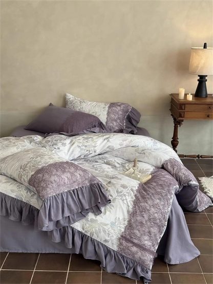 Retro light luxury purple floral bedding four-piece set - Image 5