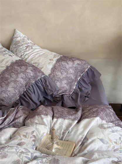 Retro light luxury purple floral bedding four-piece set - Image 3