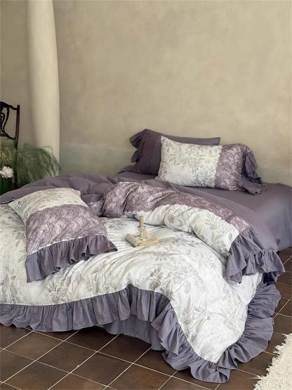 Retro light luxury purple floral bedding four-piece set - Image 2