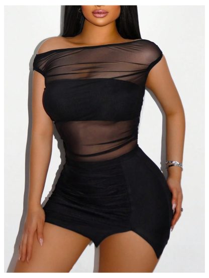 Hot girl style off-the-shoulder mesh cropped top - Image 4