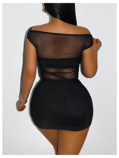 Hot girl style off-the-shoulder mesh cropped top - Image 3