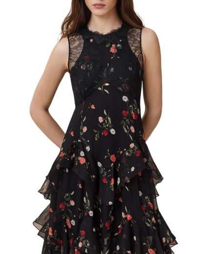Black lace patchwork floral ruffle dress - Image 2