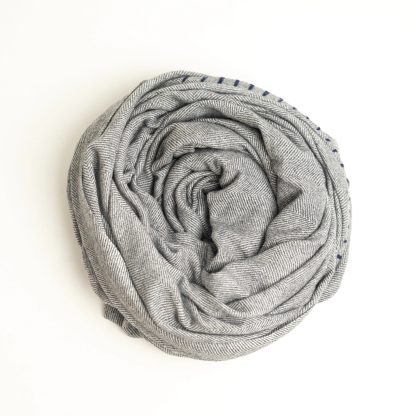 Light grey contrast navy blue stitching throw blanket - Image 2