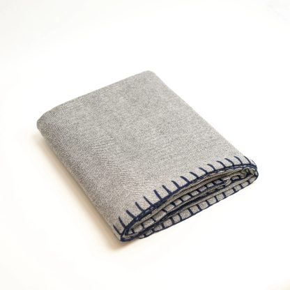 Light grey contrast navy blue stitching throw blanket - Image 9