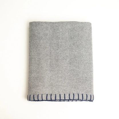 Light grey contrast navy blue stitching throw blanket - Image 8