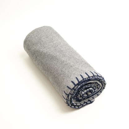 Light grey contrast navy blue stitching throw blanket - Image 6