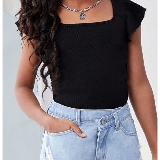Sweet Square Neck Ruffled Slim Fit T-shirt