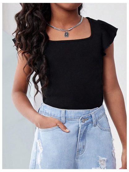 Sweet Square Neck Ruffled Slim Fit T-shirt