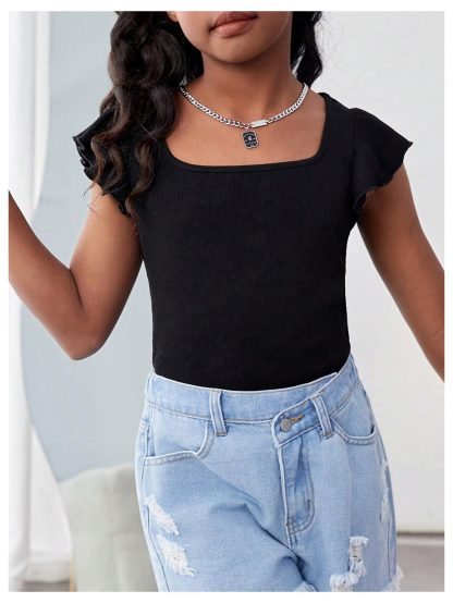 Sweet Square Neck Ruffled Slim Fit T-shirt - Image 2