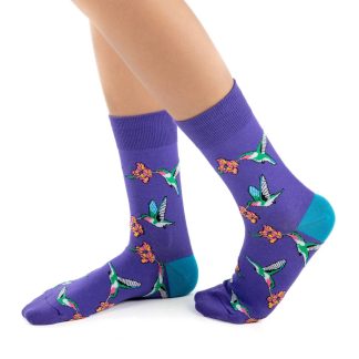 Hummingbird picking flowers themed art socks