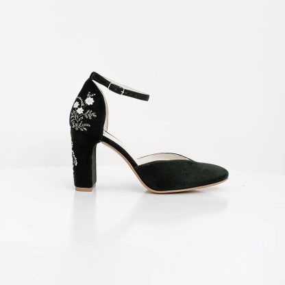 Retro Dark Night Garden Embroidered Chunky Heels - Image 3