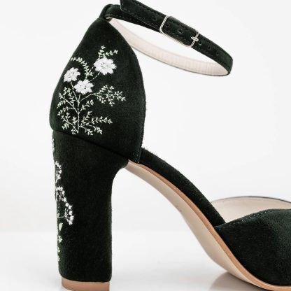 Retro Dark Night Garden Embroidered Chunky Heels - Image 2