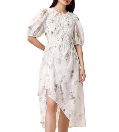Floral puff sleeve irregular dress