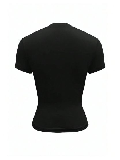 Hot Girl Henley Neck Slim-Fit Short Sleeve Top - Image 3