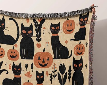 Halloween Black Cat Pumpkin Jacquard Blanket - Image 4