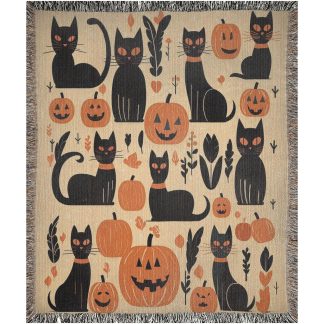 Halloween Black Cat Pumpkin Jacquard Blanket