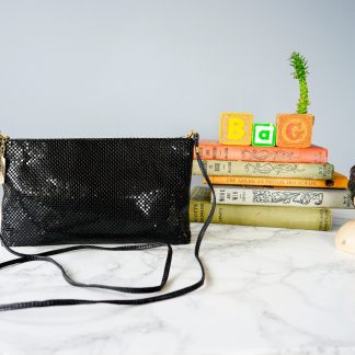 Vintage black metal mesh clutch