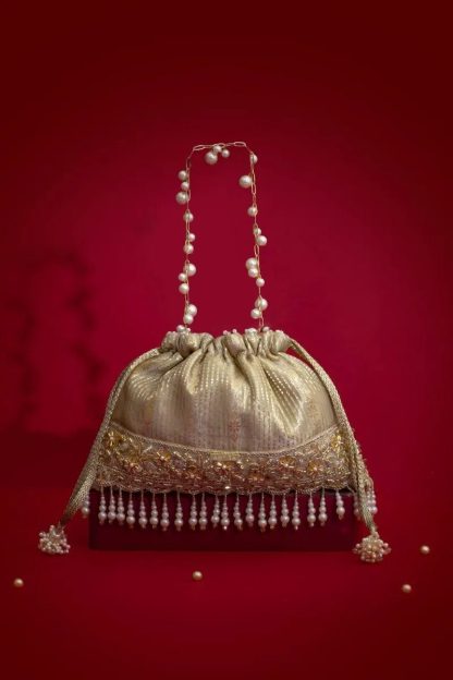 Luxury Gold Pearl Tassel Drawstring Bag