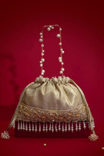 Luxury Gold Pearl Tassel Drawstring Bag - Image 7
