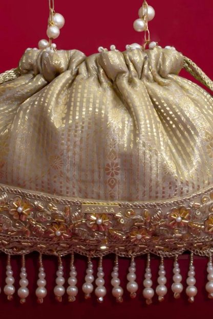 Luxury Gold Pearl Tassel Drawstring Bag - Image 6