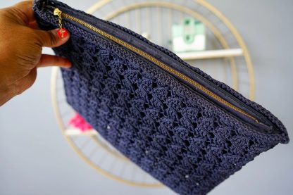 Vintage dark blue hand-crocheted clutch - Image 2