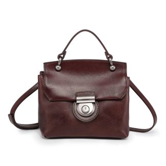 Vintage top-grain cowhide lock small square bag