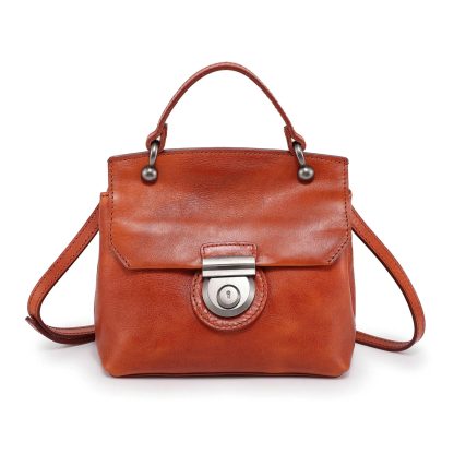 Vintage top-grain cowhide lock small square bag - Image 8