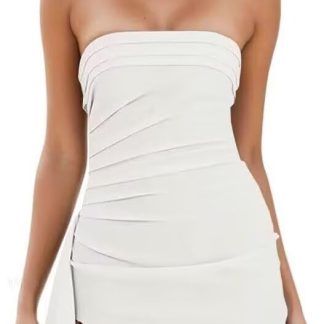 Off-white tube-top pleated irregular ribbon mini skirt