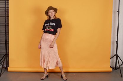 Peach Pink Satin Jacquard Irregular Skirt - Image 8