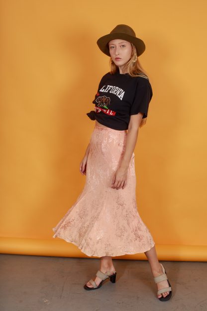 Peach Pink Satin Jacquard Irregular Skirt