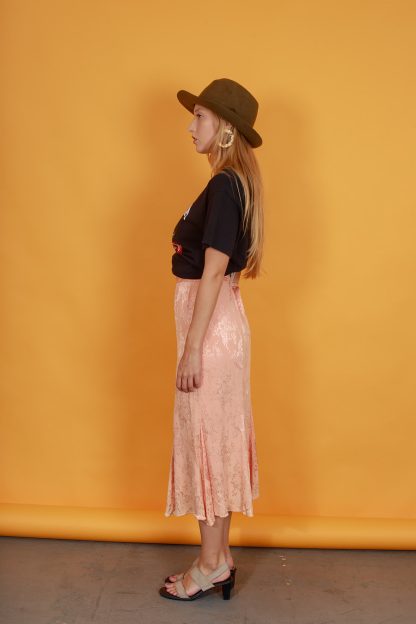 Peach Pink Satin Jacquard Irregular Skirt - Image 4