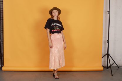 Peach Pink Satin Jacquard Irregular Skirt - Image 3