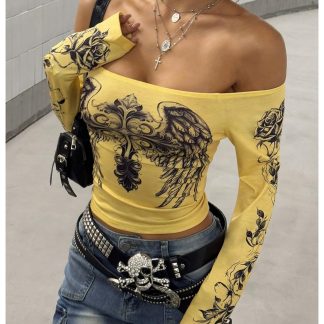 Bright Yellow Slim-Fit Long-Sleeved Top