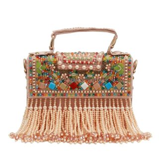 Retro ethnic style handmade beaded tassel bag